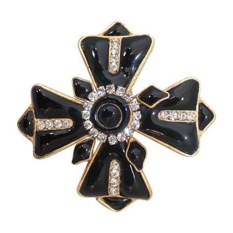 chanel brooch black and clear crystals cross|brooches jewelry.